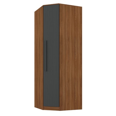 Guarda-Roupa Solteiro Modulado Lugano 1 Porta 2 Prateleiras Nogal/Grafite - Hecol Móveis