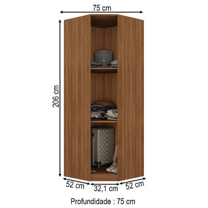 Guarda-Roupa Solteiro Modulado Lugano 1 Porta 2 Prateleiras Nogal/Grafite - Hecol Móveis