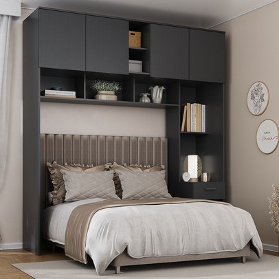 Guarda-Roupa Solteiro Modulado Ponte Lugano 4 Portas 1 Gaveta Grafite - Hecol Móveis