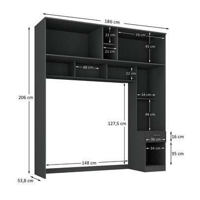 Guarda-Roupa Solteiro Modulado Ponte Lugano 4 Portas 1 Gaveta Grafite - Hecol Móveis