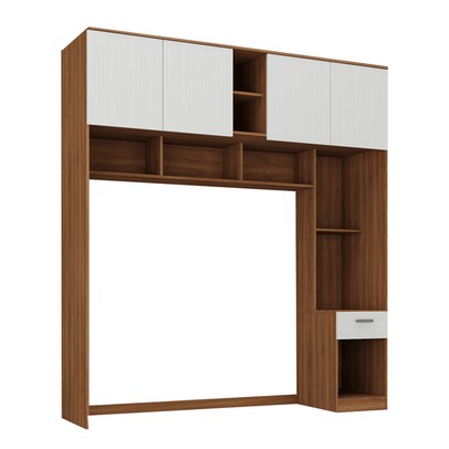 Guarda-Roupa Solteiro Modulado Ponte Lugano 4 Portas 1 Gaveta Nogal/Branco - Hecol Móveis