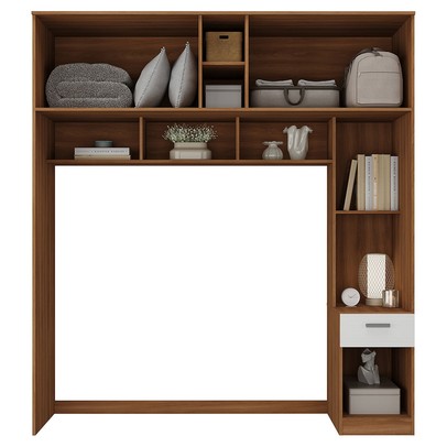 Guarda-Roupa Solteiro Modulado Ponte Lugano 4 Portas 1 Gaveta Nogal/Branco - Hecol Móveis