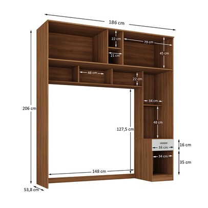 Guarda-Roupa Solteiro Modulado Ponte Lugano 4 Portas 1 Gaveta Nogal/Branco - Hecol Móveis