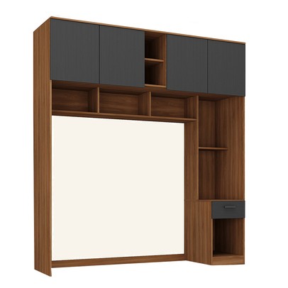 Guarda-Roupa Solteiro Modulado Ponte Lugano 4 Portas 1 Gaveta Nogal/Grafite - Hecol Móveis