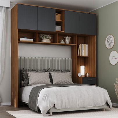 Guarda-Roupa Solteiro Modulado Ponte Lugano 4 Portas 1 Gaveta Nogal/Grafite - Hecol Móveis