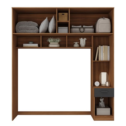 Guarda-Roupa Solteiro Modulado Ponte Lugano 4 Portas 1 Gaveta Nogal/Grafite - Hecol Móveis