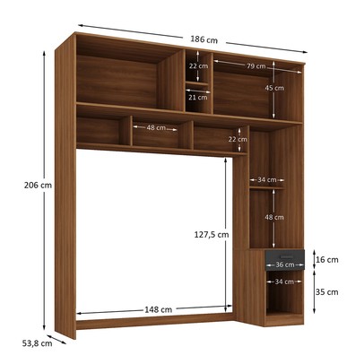 Guarda-Roupa Solteiro Modulado Ponte Lugano 4 Portas 1 Gaveta Nogal/Grafite - Hecol Móveis
