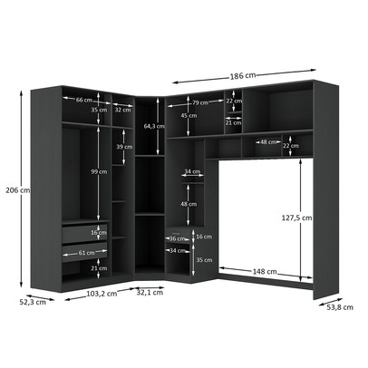 Guarda-Roupa Casal Modulado Lugano 8 Portas 3 Gavetas Grafite - Hecol Móveis