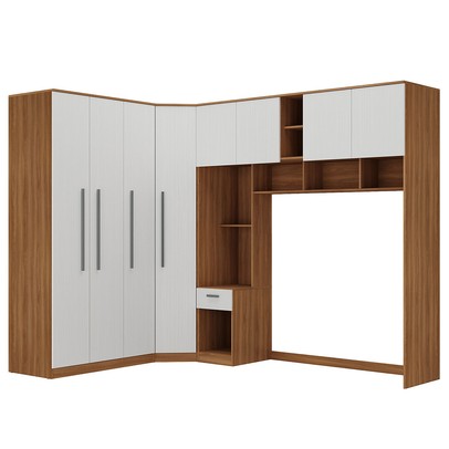 Guarda-Roupa Casal Modulado Lugano 8 Portas 3 Gavetas Nogal/Branco - Hecol Móveis