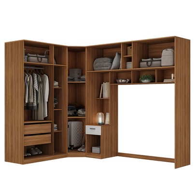 Guarda-Roupa Casal Modulado Lugano 8 Portas 3 Gavetas Nogal/Branco - Hecol Móveis