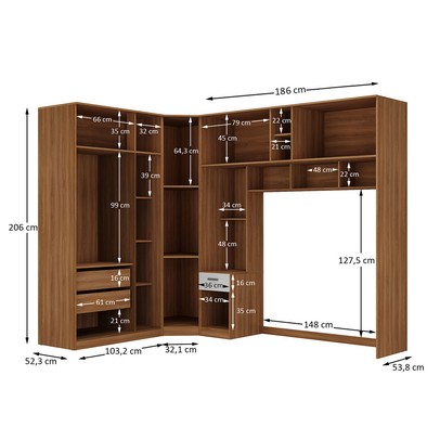 Guarda-Roupa Casal Modulado Lugano 8 Portas 3 Gavetas Nogal/Branco - Hecol Móveis