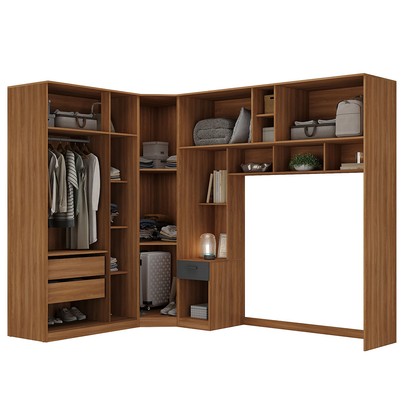 Guarda-Roupa Casal Modulado Lugano 8 Portas 3 Gavetas Nogal/Grafite - Hecol Móveis