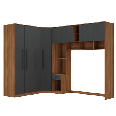 Guarda-Roupa Casal Modulado Lugano 8 Portas 3 Gavetas Nogal/Grafite - Hecol Móveis