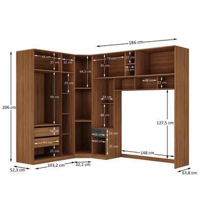 Guarda-Roupa Casal Modulado Lugano 8 Portas 3 Gavetas Nogal/Grafite - Hecol Móveis