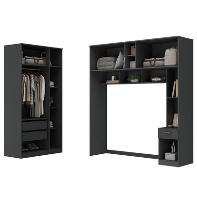 Guarda-Roupa Casal Modulado Lugano 7 Portas 3 Gavetas Grafite - Hecol Móveis
