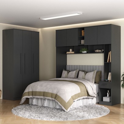 Guarda-Roupa Casal Modulado Lugano 7 Portas 3 Gavetas Grafite - Hecol Móveis