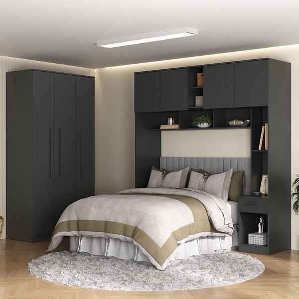 Guarda-Roupa Casal Modulado Lugano 7 Portas 3 Gavetas Grafite - Hecol Móveis