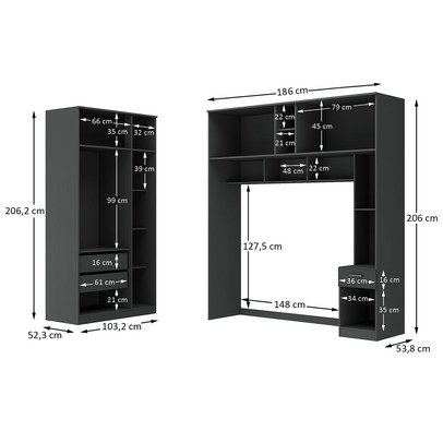 Guarda-Roupa Casal Modulado Lugano 7 Portas 3 Gavetas Grafite - Hecol Móveis