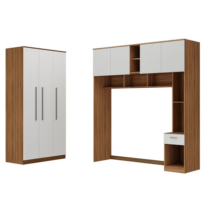 Guarda-Roupa Casal Modulado Lugano 7 Portas 3 Gavetas Nogal/Branco - Hecol Móveis