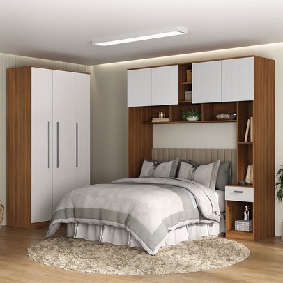 Guarda-Roupa Casal Modulado Lugano 7 Portas 3 Gavetas Nogal/Branco - Hecol Móveis