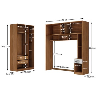 Guarda-Roupa Casal Modulado Lugano 7 Portas 3 Gavetas Nogal/Branco - Hecol Móveis