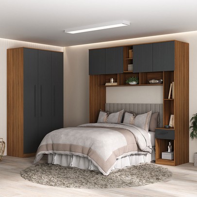 Guarda-Roupa Casal Modulado Lugano 7 Portas 3 Gavetas Nogal/Grafite - Hecol Móveis