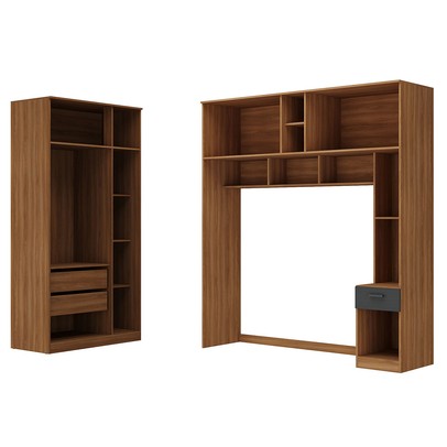 Guarda-Roupa Casal Modulado Lugano 7 Portas 3 Gavetas Nogal/Grafite - Hecol Móveis