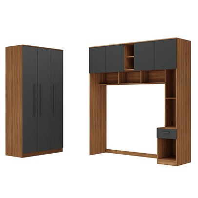 Guarda-Roupa Casal Modulado Lugano 7 Portas 3 Gavetas Nogal/Grafite - Hecol Móveis