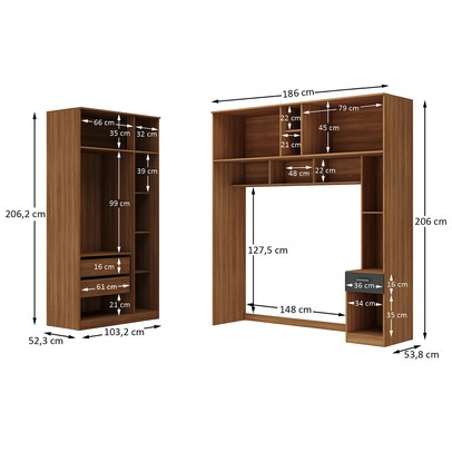 Guarda-Roupa Casal Modulado Lugano 7 Portas 3 Gavetas Nogal/Grafite - Hecol Móveis