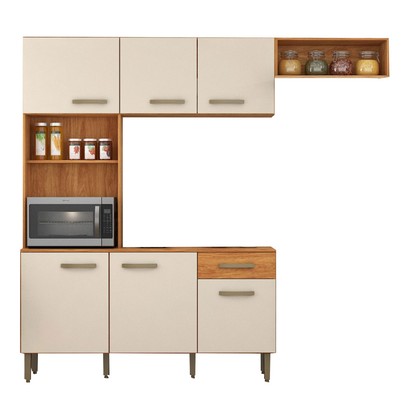 Cozinha Compacta Nina 6 Portas 1 Gaveta Cinamomo/Off White - Fellicci