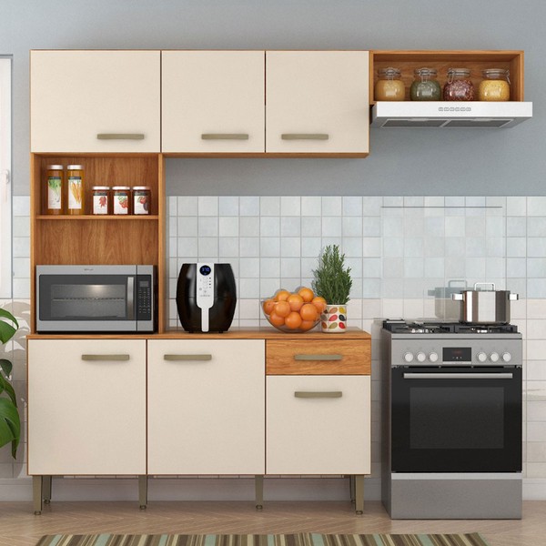 Cozinha Compacta Nina 6 Portas 1 Gaveta Cinamomo/Off White - Fellicci