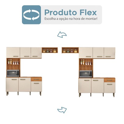 Cozinha Compacta Nina 6 Portas 1 Gaveta Cinamomo/Off White - Fellicci