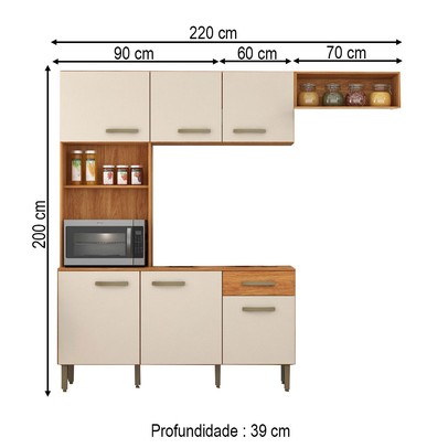 Cozinha Compacta Nina 6 Portas 1 Gaveta Cinamomo/Off White - Fellicci