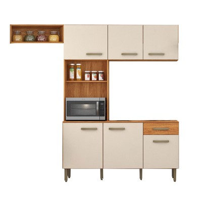 Cozinha Compacta Nina 6 Portas 1 Gaveta Cinamomo/Off White - Fellicci