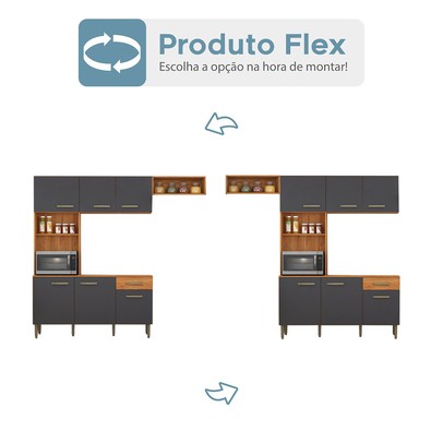 Cozinha Compacta Nina 6 Portas 1 Gaveta Cinamomo/Grafite - Fellicci