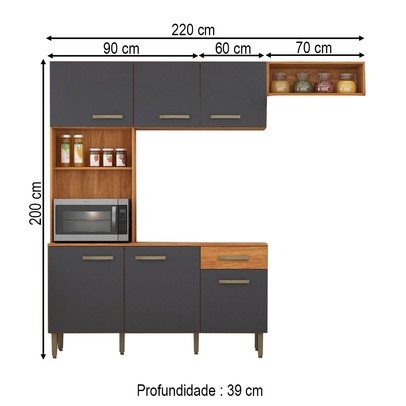 Cozinha Compacta Nina 6 Portas 1 Gaveta Cinamomo/Grafite - Fellicci