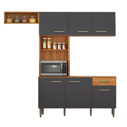 Cozinha Compacta Nina 6 Portas 1 Gaveta Cinamomo/Grafite - Fellicci