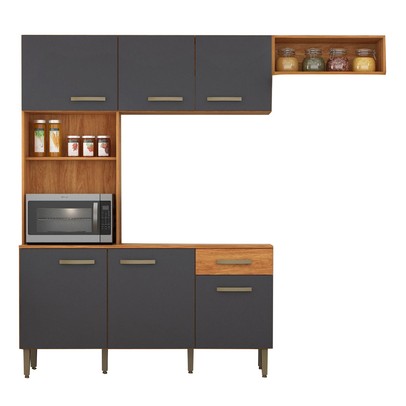 Cozinha Compacta Nina 6 Portas 1 Gaveta Cinamomo/Grafite - Fellicci