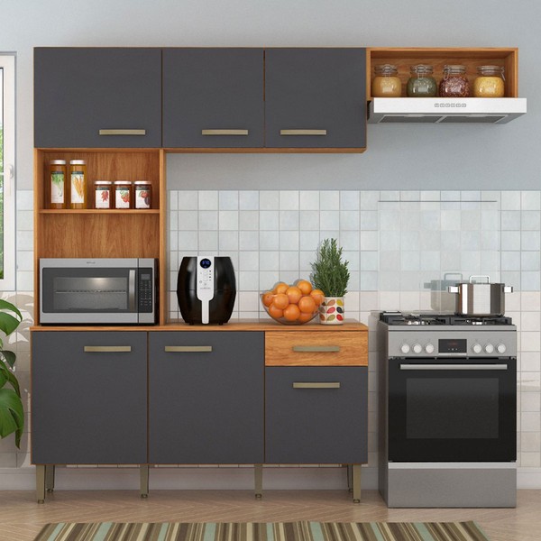 Cozinha Compacta Nina 6 Portas 1 Gaveta Cinamomo/Grafite - Fellicci