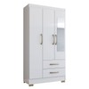 Guarda-Roupa Solteiro Florença 3 Portas 2 Gavetas com Espelho Branco - Pnr Móveis