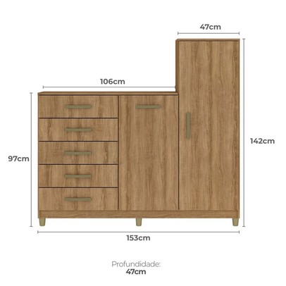 Cômoda Chicago 2 Portas 5 Gavetas Mel - Fellicci