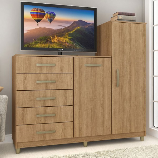 Cômoda Chicago 2 Portas 5 Gavetas Mel - Fellicci