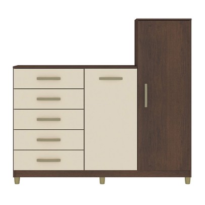 Cômoda Chicago 2 Portas 5 Gavetas Rustico/Champagne - Fellicci