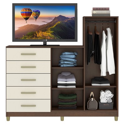 Cômoda Chicago 2 Portas 5 Gavetas Rustico/Champagne - Fellicci