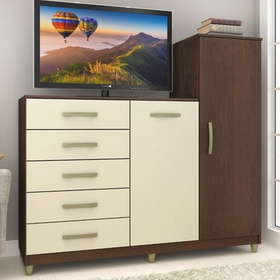 Cômoda Chicago 2 Portas 5 Gavetas Rustico/Champagne - Fellicci