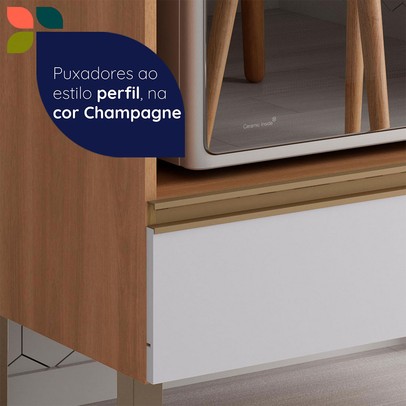 Balcão de Cozinha para Cooktop Macadâmia 1 Gaveta Freijó/Branco - Telasul