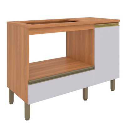 Balcão de Cozinha para Cooktop Macadâmia 1 Porta 1 Gaveta Freijó/Branco - Telasul