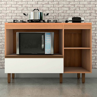 Balcão de Cozinha para Cooktop Macadâmia 1 Porta 1 Gaveta Freijó/Branco - Telasul