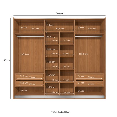 Guarda-Roupa Casal Castelar 3 Portas 4 Gavetas Canela/Grafite - Kappesberg