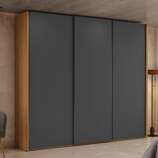 Guarda-Roupa Casal Castelar 3 Portas 4 Gavetas Canela/Grafite - Kappesberg